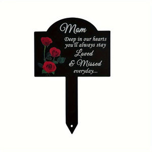 Planet Gates Mom 1pc Metal Memorial Grave Marker (13.72cm X 21.34cm), Rustic Sympathy Garden Stake, Waterproof Outdoor Cemetery Tribute, Iron Graveyard Decorative Sign For Home & Garden Lawn