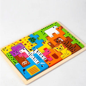 Planet Gates Montessori Animal Characters Transportation wooden puzzle Russian Blocks Cute Animals Puzzle Toys occupation