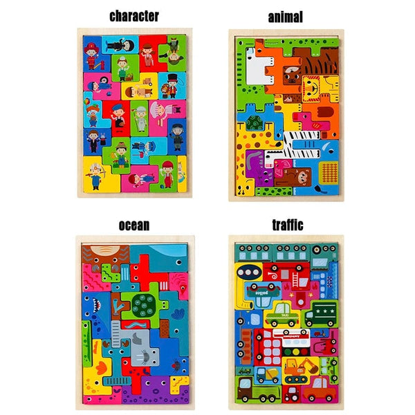 Planet Gates Montessori Animal Characters Transportation wooden puzzle Russian Blocks Cute Animals Puzzle Toys occupation