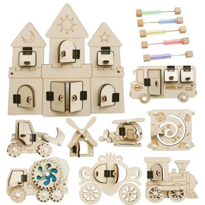 Planet Gates Montessori Busy Board DIY Wood Accessories Early Ball Calculation Bulldozer Castle Helicopter Educational Toy For Children Gifts