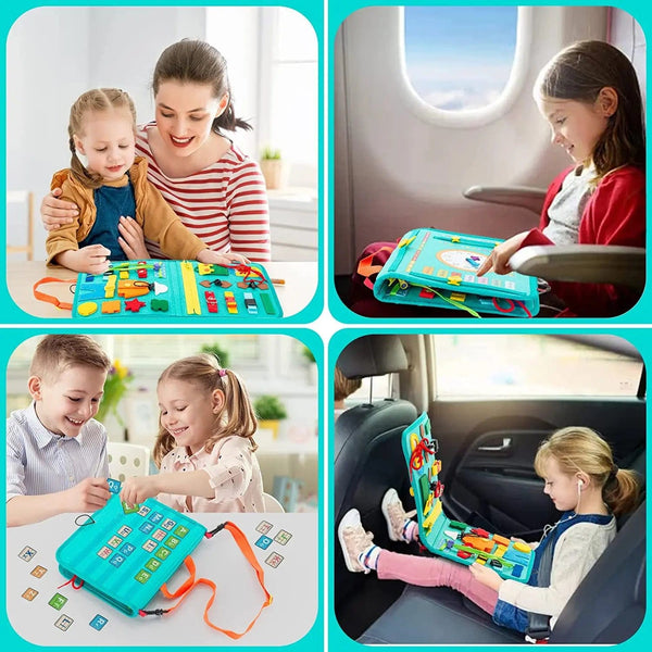 Planet Gates Montessori Busy Board Felt Sensory Board for Toddlers Educational Activity Developing Basic Dress Fine Motor Skills Travel Toys