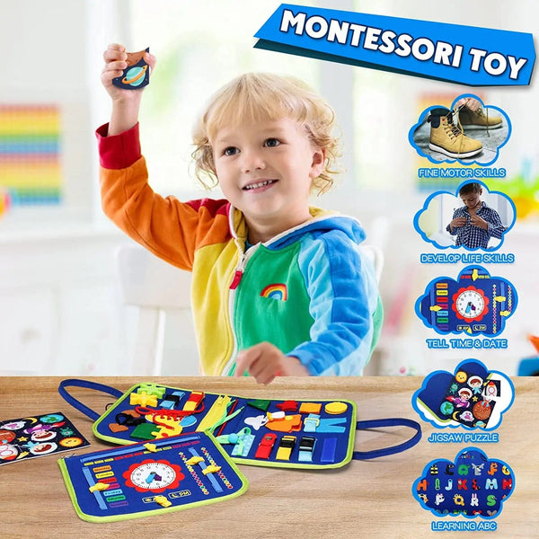 Planet Gates Montessori Busy Board Felt Sensory Board for Toddlers Educational Activity Developing Basic Dress Fine Motor Skills Travel Toys