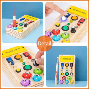 Planet Gates Montessori Busy Board Sensory Toys Wooden With LED Light Switch Control Board Travel Activities Children Games For 2-4 Years Old