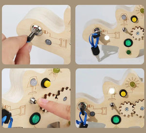 Planet Gates Montessori Busy Board Sensory Toys Wooden With LED Light Switch Control Board Travel Activities Children Games For 2-4 Years Old