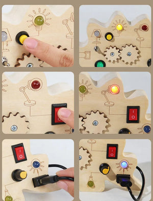 Planet Gates Montessori Busy Board Sensory Toys Wooden With LED Light Switch Control Board Travel Activities Children Games For 2-4 Years Old