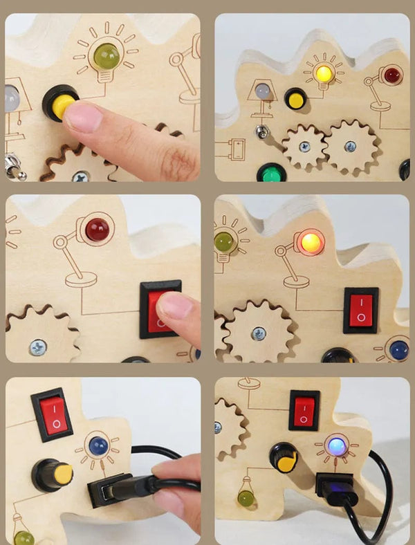 Planet Gates Montessori Busy Board Sensory Toys Wooden With LED Light Switch Control Board Travel Activities Children Games For 2-4 Years Old