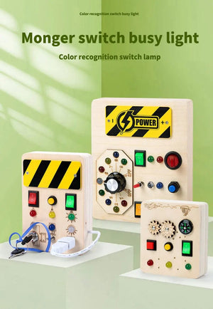 Planet Gates Montessori Busy Board Sensory Toys Wooden With LED Light Switch Control Board Travel Activities Children Games For 2-4 Years Old