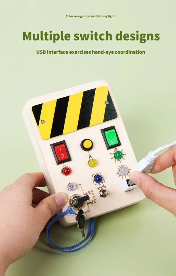 Planet Gates Montessori Busy Board Sensory Toys Wooden With LED Light Switch Control Board Travel Activities Children Games For 2-4 Years Old