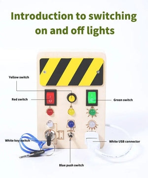 Planet Gates Montessori Busy Board Sensory Toys Wooden With LED Light Switch Control Board Travel Activities Children Games For 2-4 Years Old