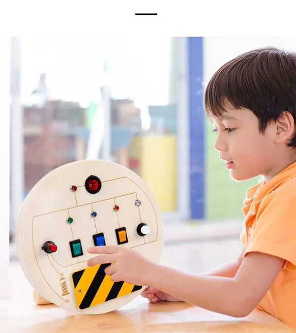 Planet Gates Montessori Busy Board Sensory Toys Wooden With LED Light Switch Control Board Travel Activities Children Games For 2-4 Years Old