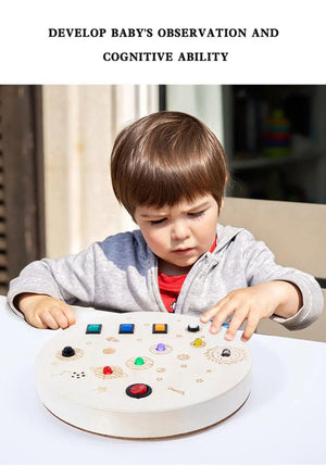 Planet Gates Montessori Busy Board Sensory Toys Wooden With LED Light Switch Control Board Travel Activities Children Games For 2-4 Years Old