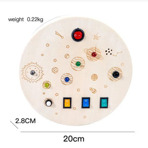Planet Gates Montessori Busy Board Sensory Toys Wooden With LED Light Switch Control Board Travel Activities Children Games For 2-4 Years Old