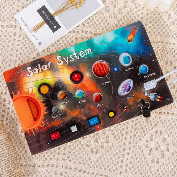 Planet Gates Montessori Busy Board Sensory Toys Wooden With LED Light Switch Control Board Travel Activities Children Games For 2-4 Years Old