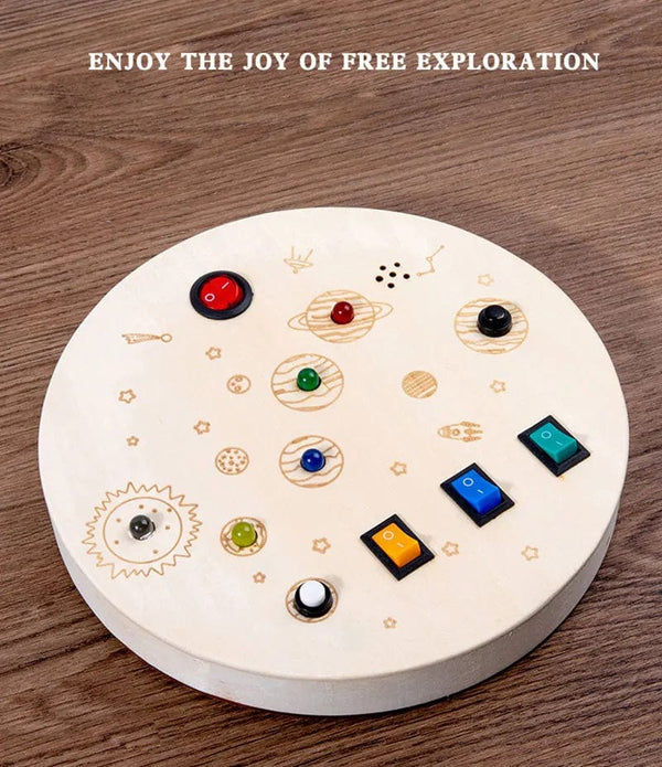 Planet Gates Montessori Busy Board Sensory Toys Wooden With LED Light Switch Control Board Travel Activities Children Games For 2-4 Years Old