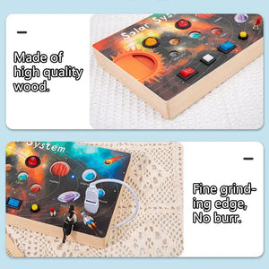 Planet Gates Montessori Busy Board Sensory Toys Wooden With LED Light Switch Control Board Travel Activities Children Games For 2-4 Years Old