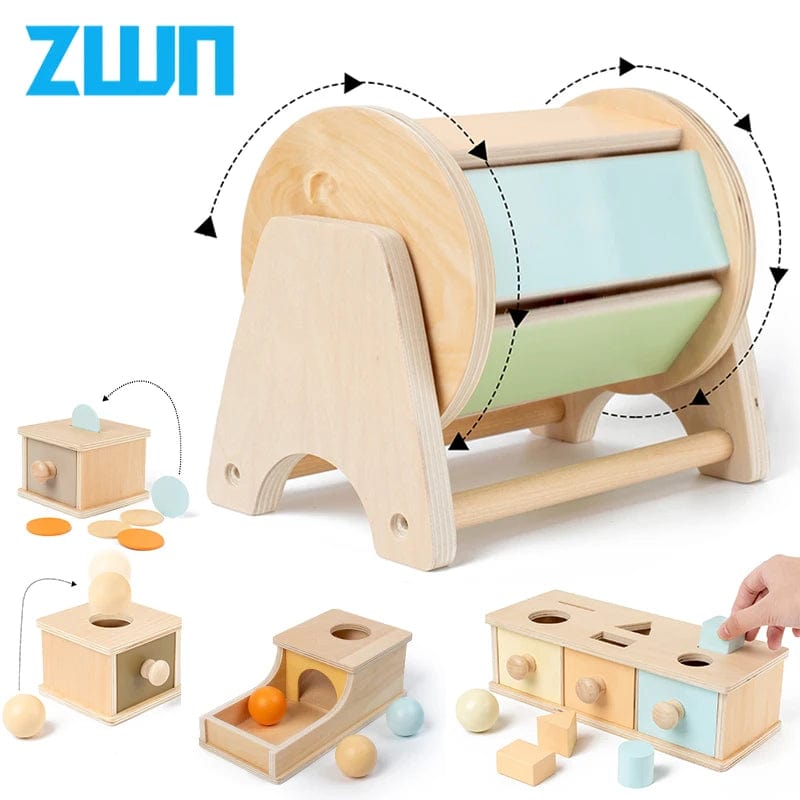 Planet Gates Montessori Infant Wooden Toys Target Box Rolling Drum Color Shape Cognition Match Educational Sensory Baby Teaching Aid Gifts