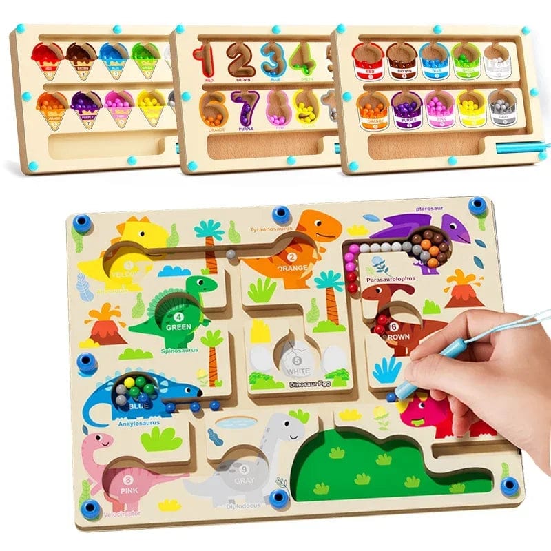 Planet Gates Montessori Magnetic Color Sorting Games Maze Board Pen Moving Bead Games Wooden Control Sensory Play Educational Toys for Kids