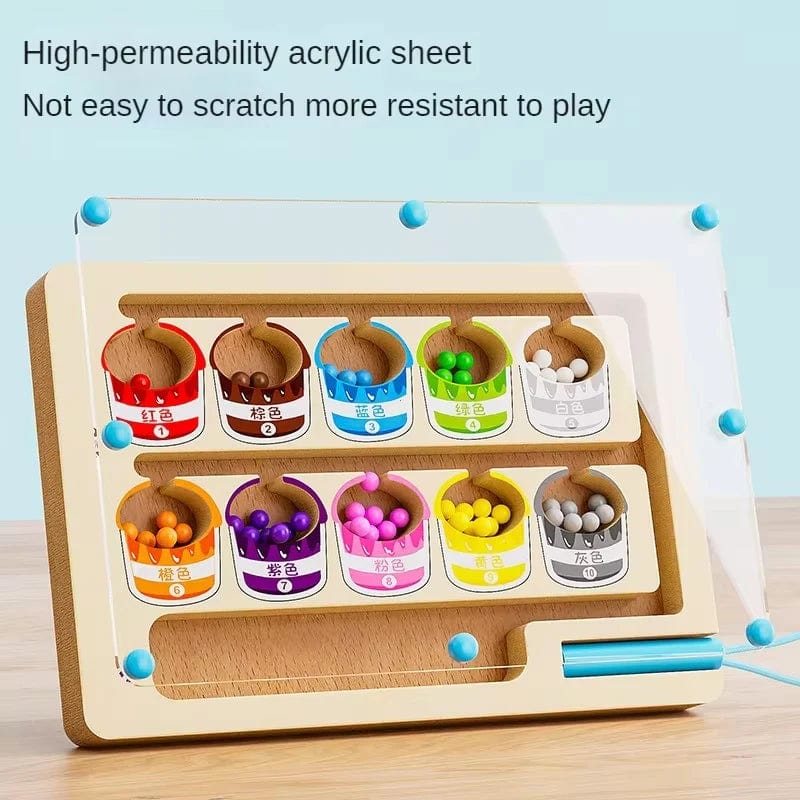Planet Gates Montessori Magnetic Color Sorting Games Maze Board Pen Moving Bead Games Wooden Control Sensory Play Educational Toys for Kids