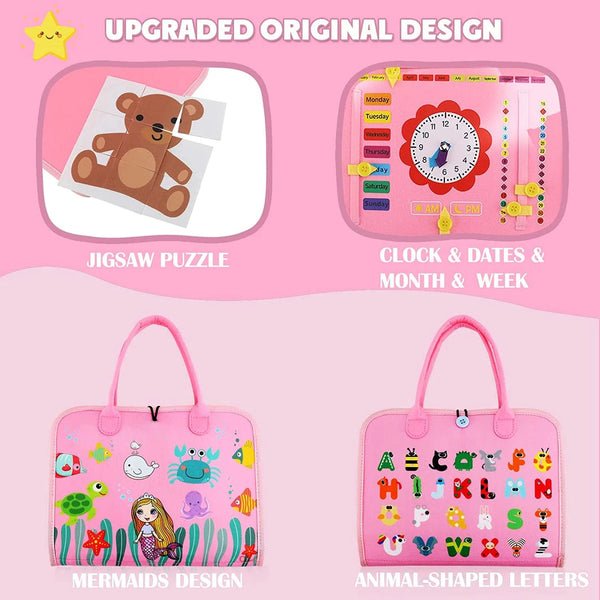 Planet Gates Montessori Toddler Busy Board Educational Activity for Basic Dress Motor Skills Baby Learning Toys for Travel