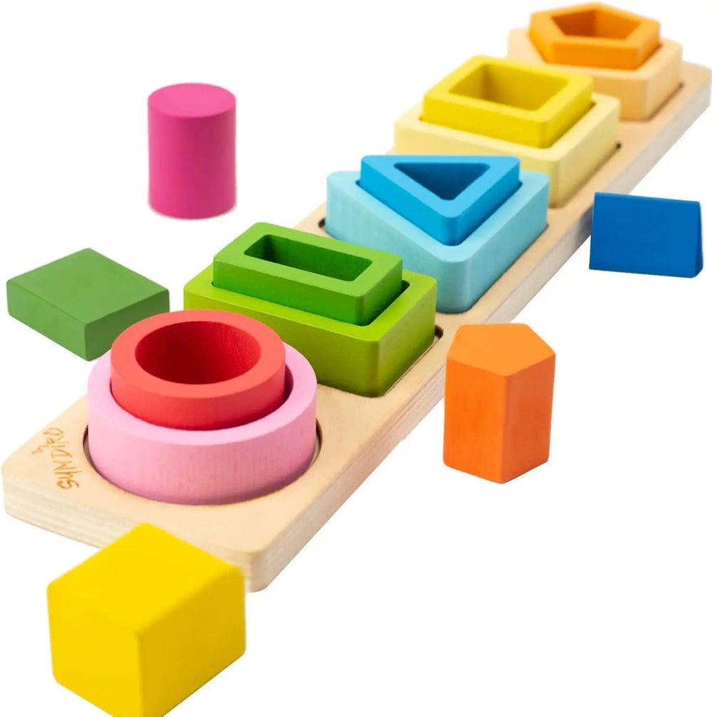 Planet Gates Montessori Wood Toys for Kids Wooden Sorting Stacking Toys for Baby Toddlers Educational Shape Color Sorter Preschool Kids Gifts