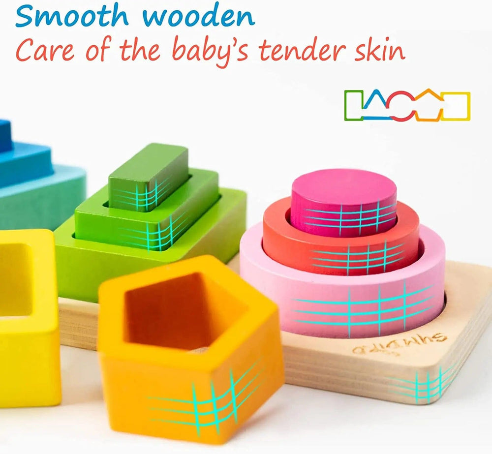 Planet Gates Montessori Wood Toys for Kids Wooden Sorting Stacking Toys for Baby Toddlers Educational Shape Color Sorter Preschool Kids Gifts