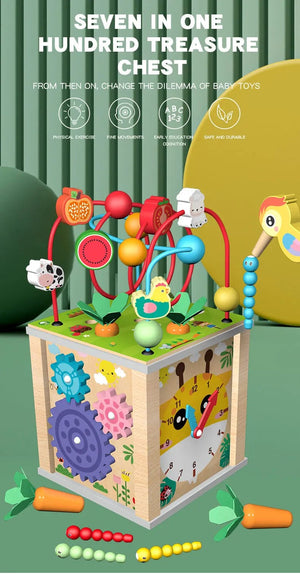 Planet Gates Montessori Wooden Children's Toys Multifunction Beaded Treasure Box Preschool Baby Building Blocks Early Education Kids Toys