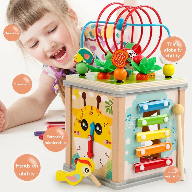 Planet Gates Montessori Wooden Children's Toys Multifunction Beaded Treasure Box Preschool Baby Building Blocks Early Education Kids Toys