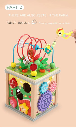 Planet Gates Montessori Wooden Children's Toys Multifunction Beaded Treasure Box Preschool Baby Building Blocks Early Education Kids Toys