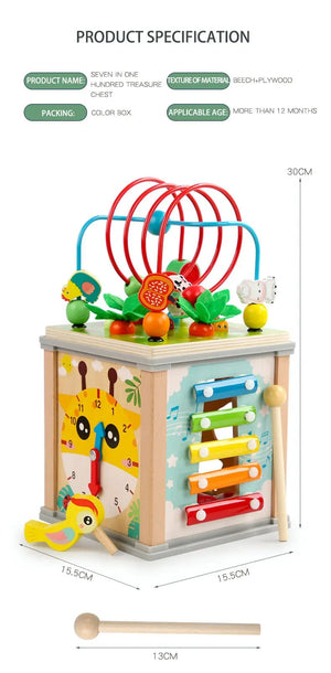 Planet Gates Montessori Wooden Children's Toys Multifunction Beaded Treasure Box Preschool Baby Building Blocks Early Education Kids Toys