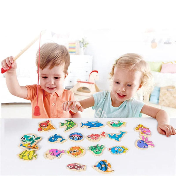 Planet Gates Montessori Wooden Fishing Toys For Children Magnetic Marine Life Cognition Fish Games Parent-Child Interactive Educational Toy