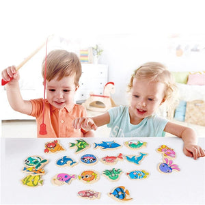 Planet Gates Montessori Wooden Fishing Toys For Children Magnetic Marine Life Cognition Fish Games Parent-Child Interactive Educational Toy