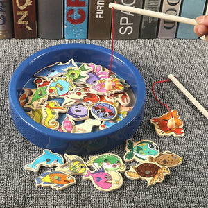 Planet Gates Montessori Wooden Fishing Toys For Children Magnetic Marine Life Cognition Fish Games Parent-Child Interactive Educational Toy