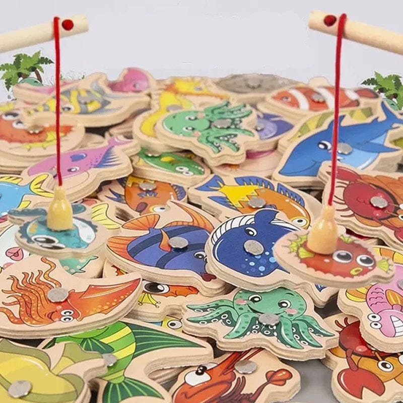 Planet Gates Montessori Wooden Magnetic Fishing Toys for Baby Cartoon Marine Life Cognition Fish Games Education Parent-Child Interactive