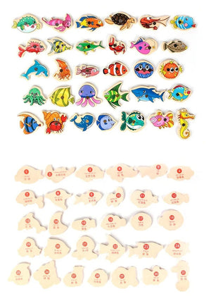 Planet Gates Montessori Wooden Magnetic Fishing Toys for Baby Cartoon Marine Life Cognition Fish Games Education Parent-Child Interactive