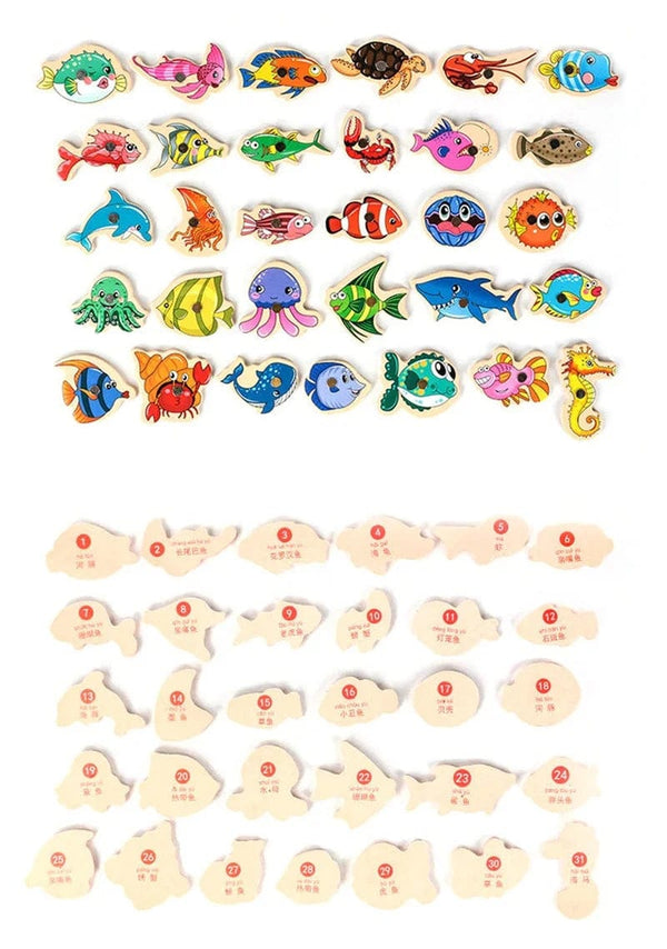 Planet Gates Montessori Wooden Magnetic Fishing Toys for Baby Cartoon Marine Life Cognition Fish Games Education Parent-Child Interactive