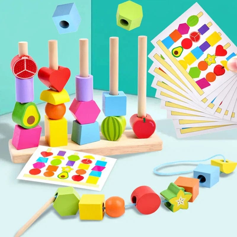 Planet Gates Montessori Wooden Toys Stacks Blocks Puzzle Game Colorful Beaded Fruit Color Shape Matching Early Educational Toys Gift for Kids