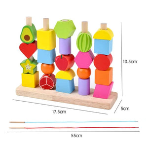 Planet Gates Montessori Wooden Toys Stacks Blocks Puzzle Game Colorful Beaded Fruit Color Shape Matching Early Educational Toys Gift for Kids