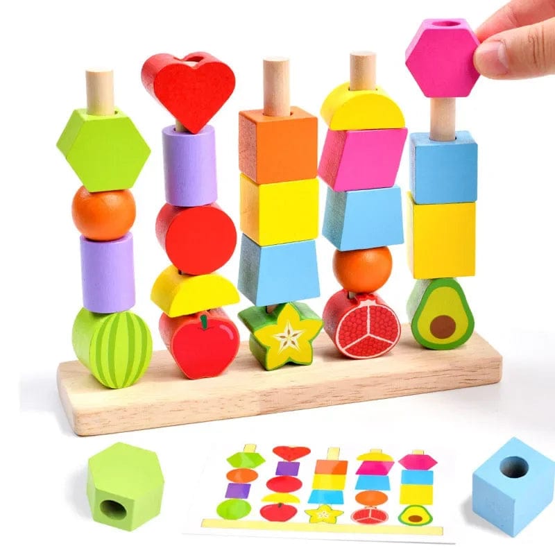 Planet Gates Montessori Wooden Toys Stacks Blocks Puzzle Game Colorful Beaded Fruit Color Shape Matching Early Educational Toys Gift for Kids
