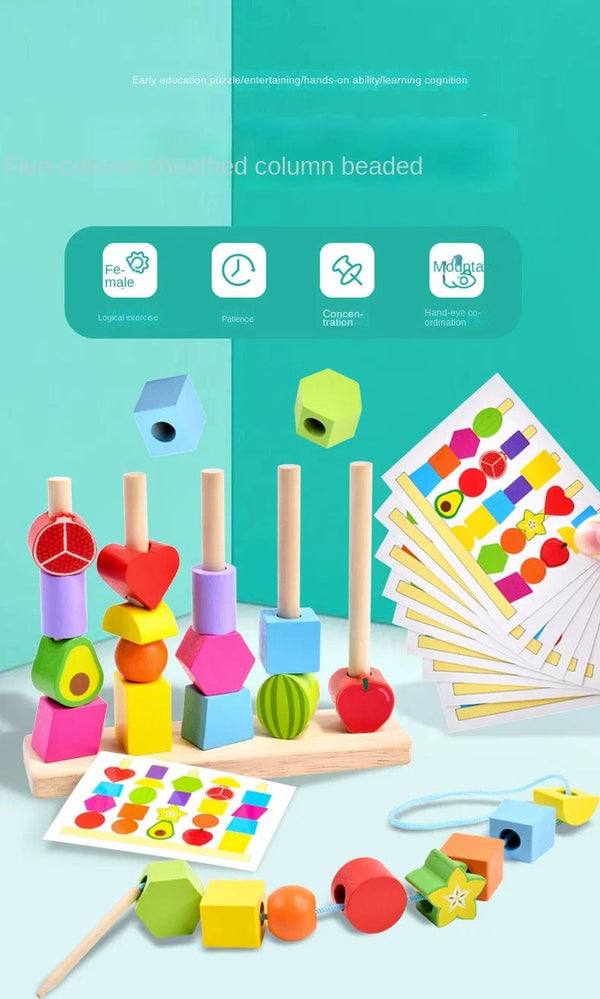 Planet Gates Montessori Wooden Toys Stacks Blocks Puzzle Game Colorful Beaded Fruit Color Shape Matching Early Educational Toys Gift for Kids