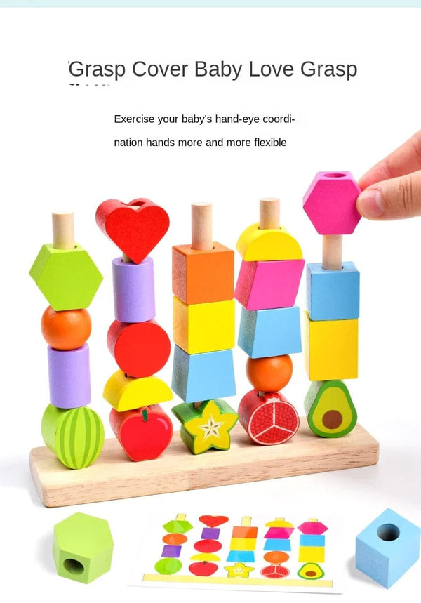 Planet Gates Montessori Wooden Toys Stacks Blocks Puzzle Game Colorful Beaded Fruit Color Shape Matching Early Educational Toys Gift for Kids