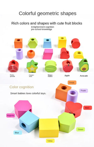 Planet Gates Montessori Wooden Toys Stacks Blocks Puzzle Game Colorful Beaded Fruit Color Shape Matching Early Educational Toys Gift for Kids