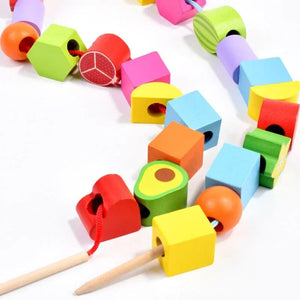 Planet Gates Montessori Wooden Toys Stacks Blocks Puzzle Game Colorful Beaded Fruit Color Shape Matching Early Educational Toys Gift for Kids