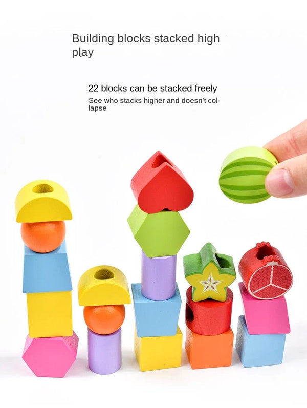 Planet Gates Montessori Wooden Toys Stacks Blocks Puzzle Game Colorful Beaded Fruit Color Shape Matching Early Educational Toys Gift for Kids