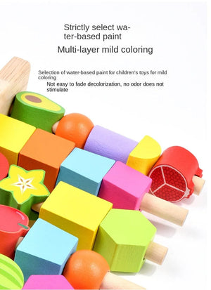 Planet Gates Montessori Wooden Toys Stacks Blocks Puzzle Game Colorful Beaded Fruit Color Shape Matching Early Educational Toys Gift for Kids
