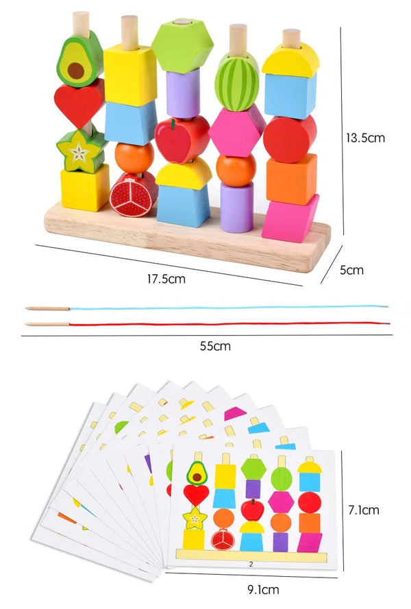 Planet Gates Montessori Wooden Toys Stacks Blocks Puzzle Game Colorful Beaded Fruit Color Shape Matching Early Educational Toys Gift for Kids
