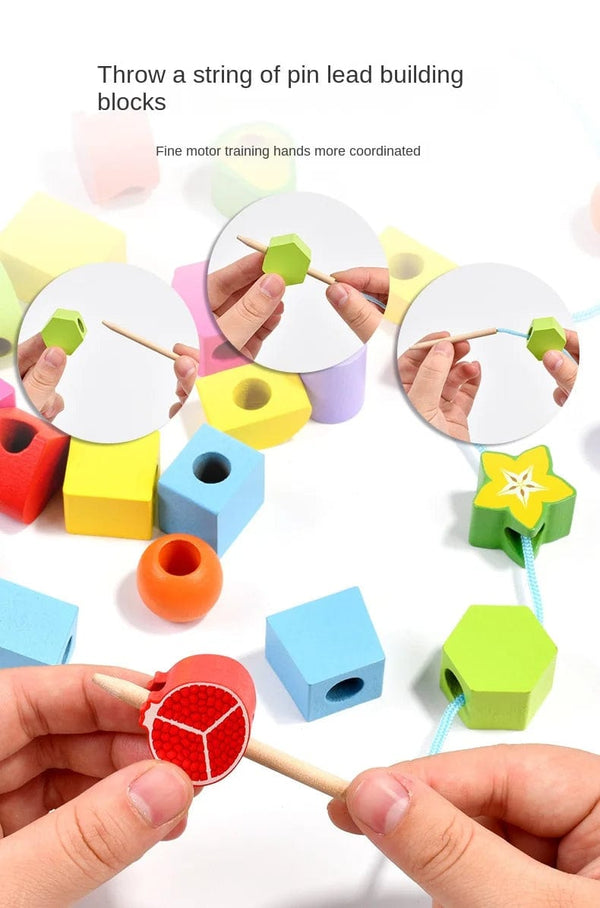 Planet Gates Montessori Wooden Toys Stacks Blocks Puzzle Game Colorful Beaded Fruit Color Shape Matching Early Educational Toys Gift for Kids