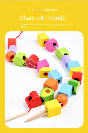 Planet Gates Montessori Wooden Toys Stacks Blocks Puzzle Game Colorful Beaded Fruit Color Shape Matching Early Educational Toys Gift for Kids