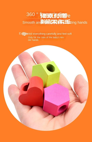 Planet Gates Montessori Wooden Toys Stacks Blocks Puzzle Game Colorful Beaded Fruit Color Shape Matching Early Educational Toys Gift for Kids