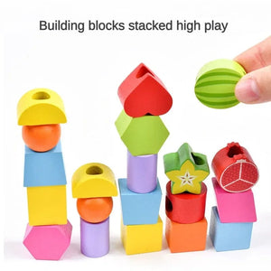 Planet Gates Montessori Wooden Toys Stacks Blocks Puzzle Game Colorful Beaded Fruit Color Shape Matching Early Educational Toys Gift for Kids