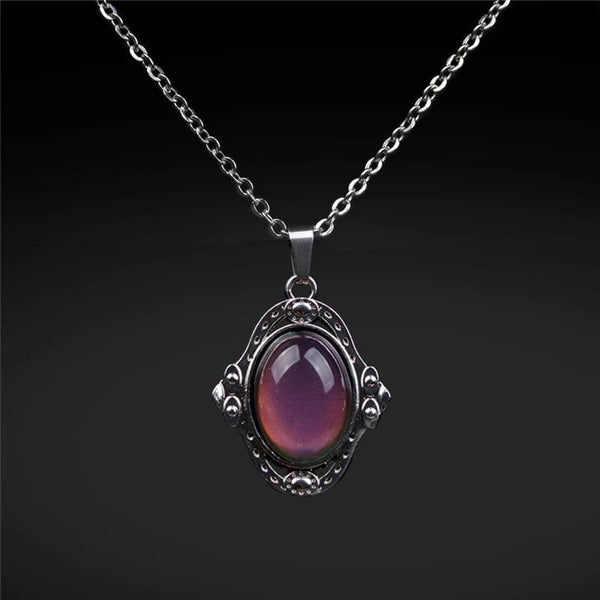 Planet Gates Mood Necklaces Retro Palace Elliptic Jewelry Pendant Necklace Temperature Control Color Change Necklace Stainless Steel Chain